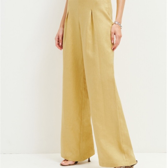 Reformation Cleo Linen Pants Ss 4 Wide Leg Pants in Mustard Yellow High Waist - Picture 9 of 9